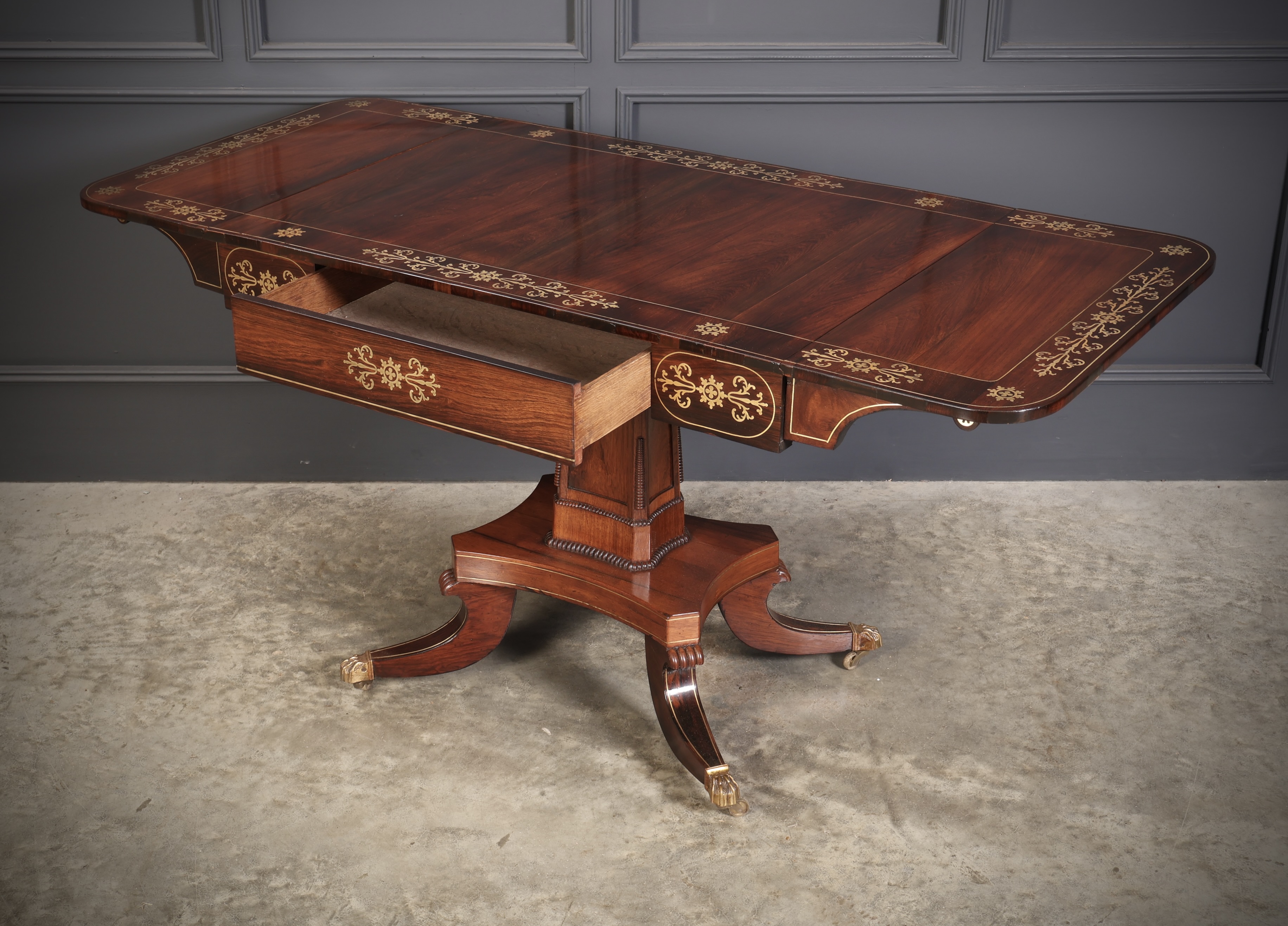 Regency Rosewood Brass Inlaid Sofa Table - Image 21